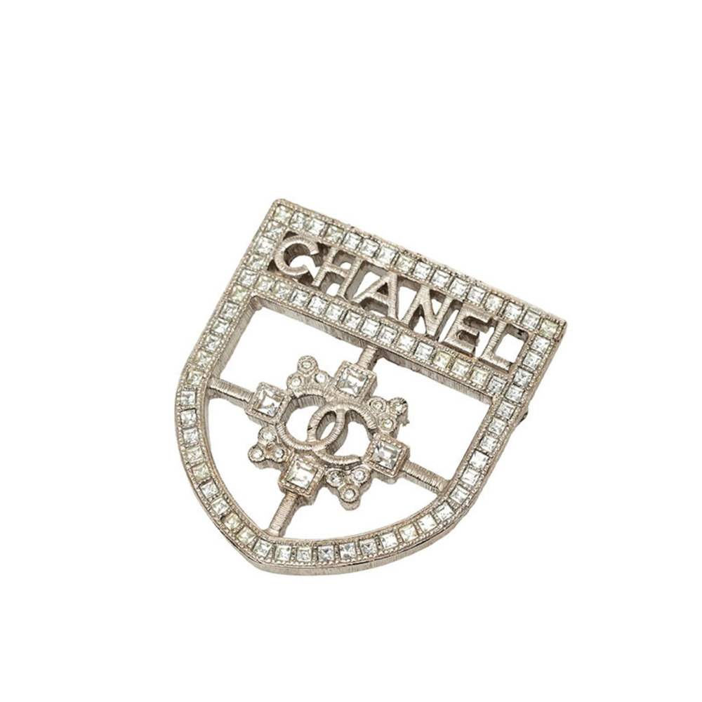Chanel Logo Brooch, Silver Metal Rhinestone, Women's CHANEL